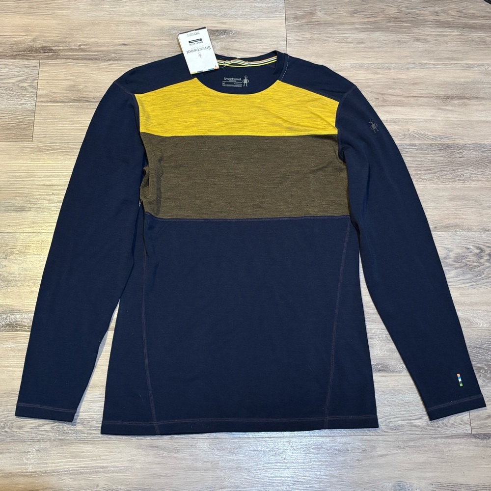 NWT SmartWOOL merino 250 mens baselayer color block crew size medium *HOLES